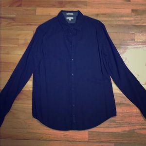 Navy blue button up long sleeve dress shirt